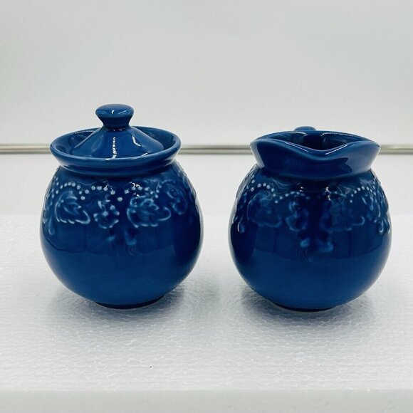 Vera Bradley Cream and Sugar Blue Ceramic Water J Willfred Portugal - Picture 7 of 8